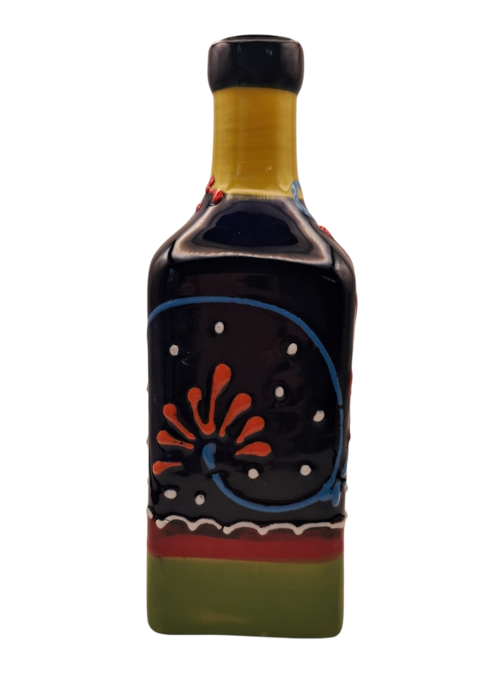 MidCenturyModern Style Spanish Art Pottery Decorative Square Cruet Colorful Vase